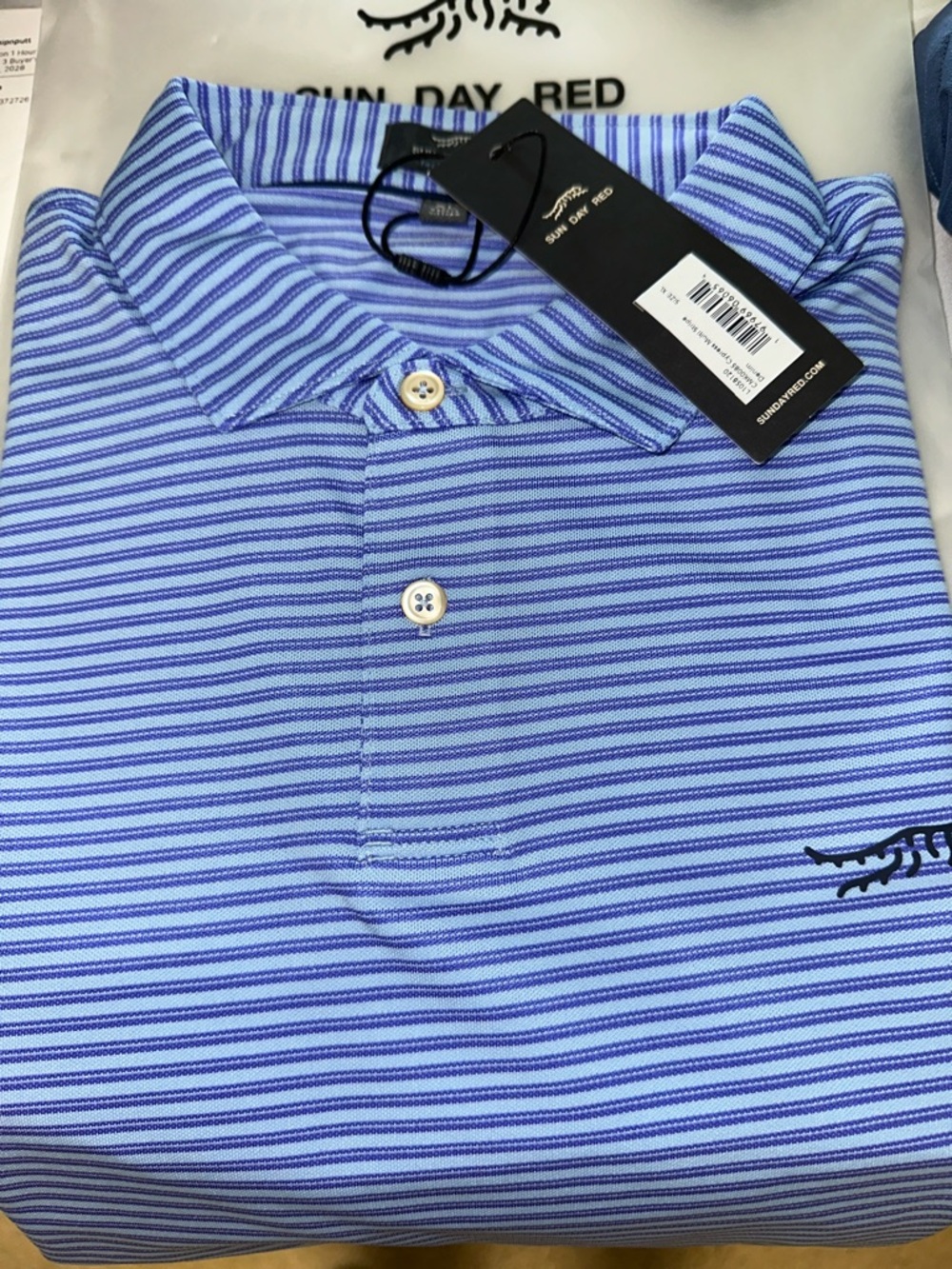 Sun Day Red Men's Blue Stripe Polo NWT